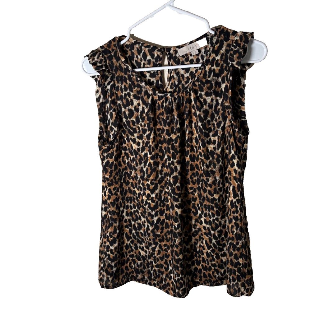 Loft Blouse Women's Medium Cap Sleeve Cheetah Printed Lightweight Shirt